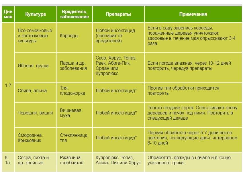 Схема обработки сада весной от болезней и вредителей ранней весной