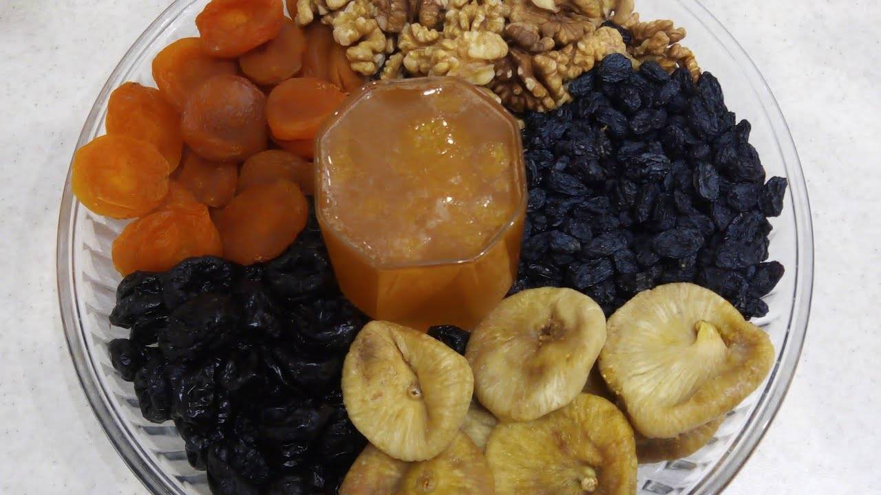 Витаминная смесь из сухофруктов с орехами медом: рецепт, польза и вред
