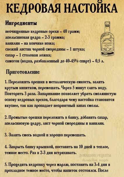 Настойка на скорлупе кедровых орехов: рецепты на водке, спирту